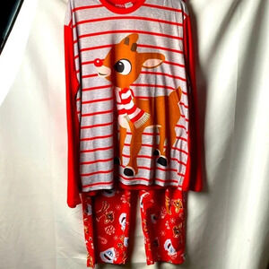 RUDOLPH RED NOSE REINDEER  MENS SIZE XL PAJAMA SET COTTON TOP FLEECE PANTS CLEAN